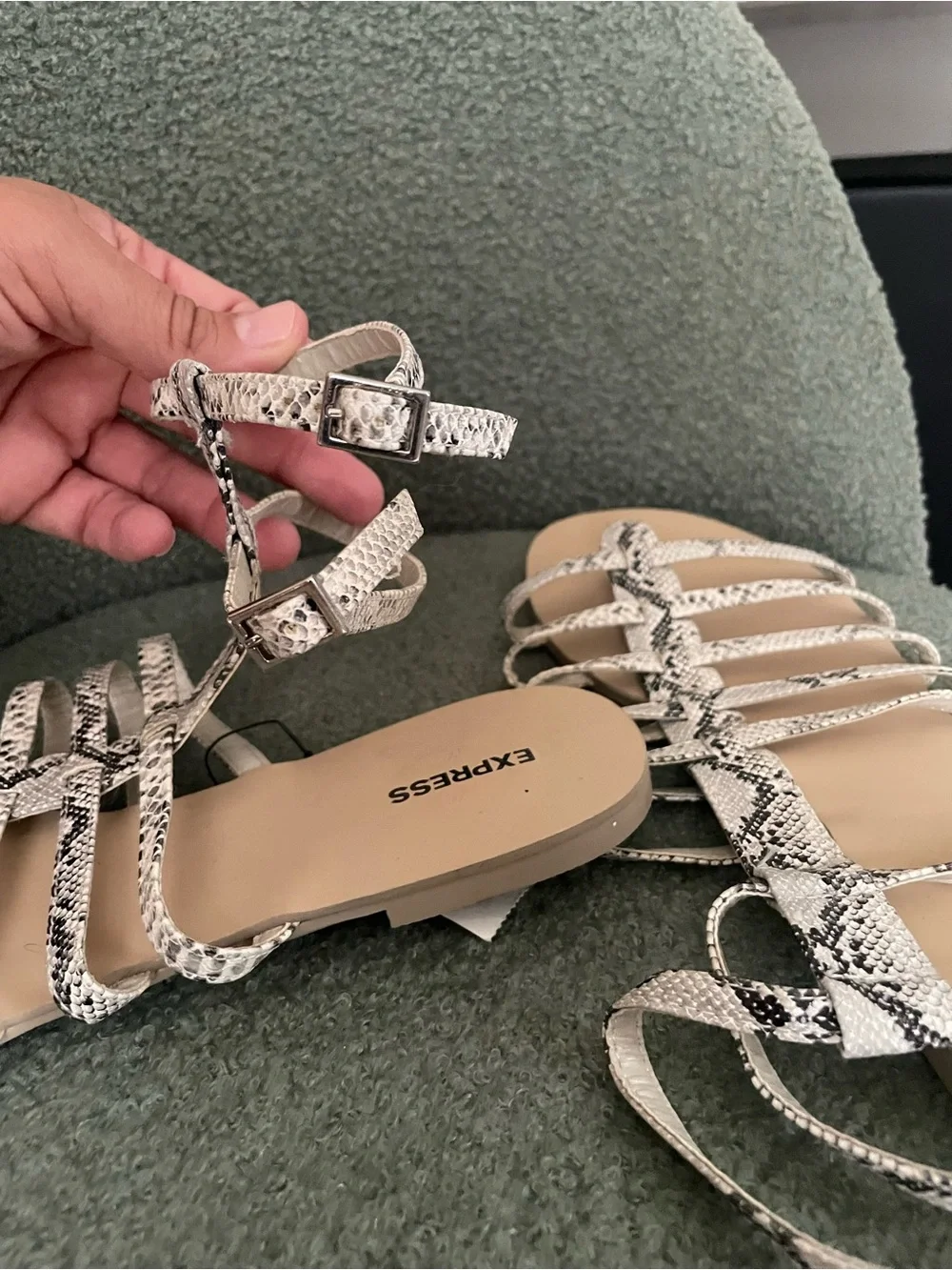 Express Snake-Print Strappy Sandals